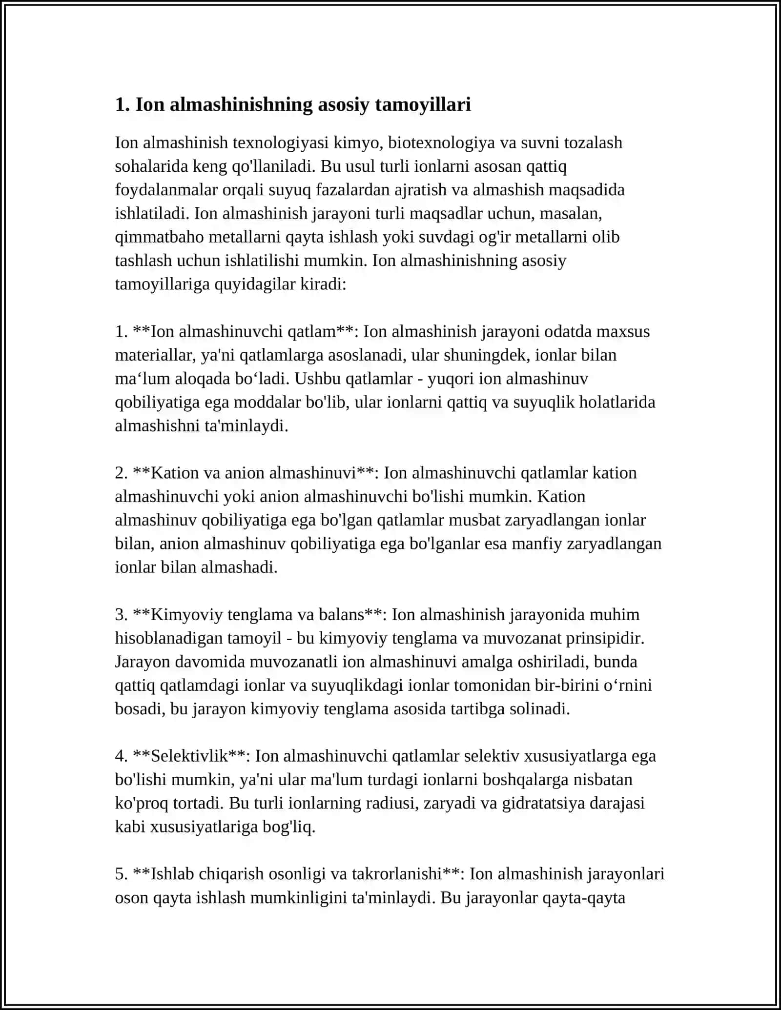 ION ALMASHINISH ADBSORBISIYA.IONITLAR ULARNING SINFLANISHI ALMASHINISH HAJMI.FARMATSIYADA QOʻLLANISHI 4