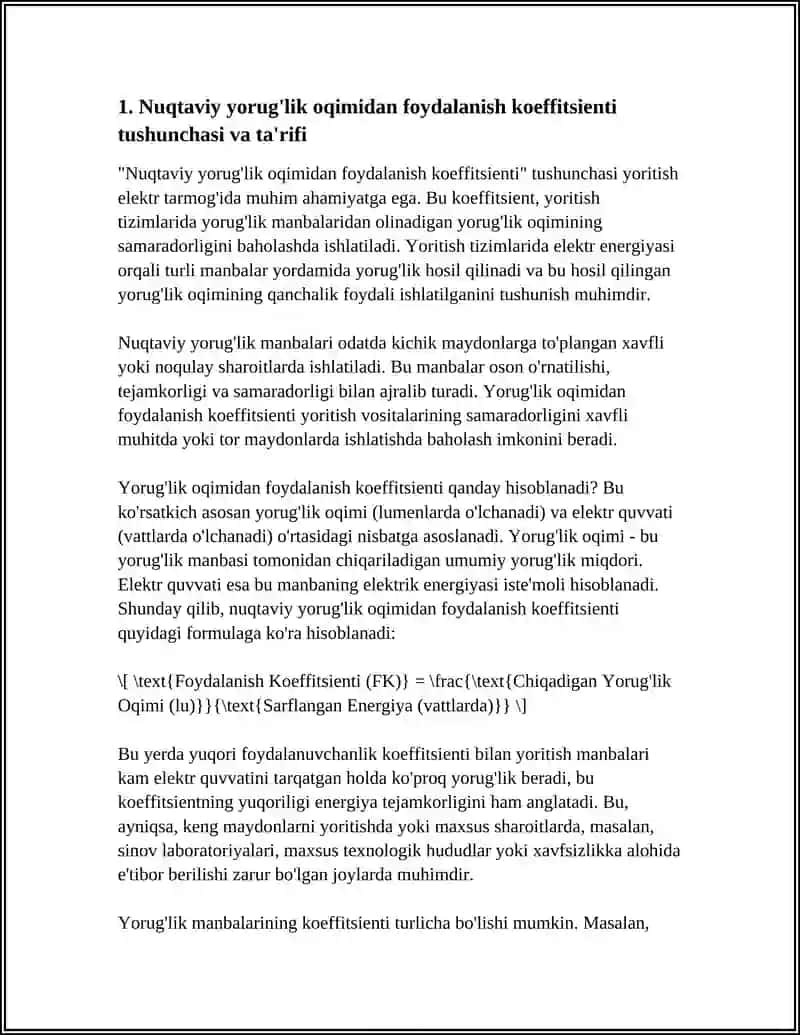 NUQTAVIY YORUG'LIK OQIMIDAN FOYDALANISH KOEFFITSIENTI VA SOLISHTIRMA QUVVAT USULLARI YORITISH ELEKTR TARMOG'I HISOBI 4