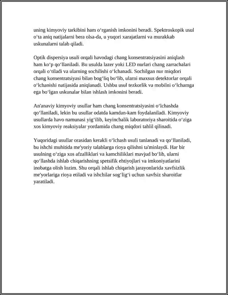 Ishlab chiqarish sexlaridagi chang konsentratsiyasini aniqlash 4