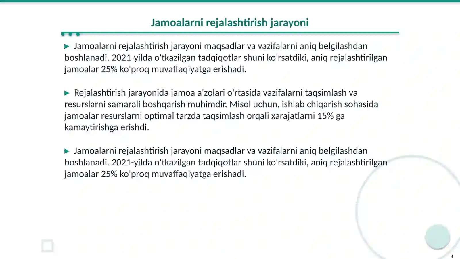 Mehnat jamoalarini rejalashtirish va boshqarish 4