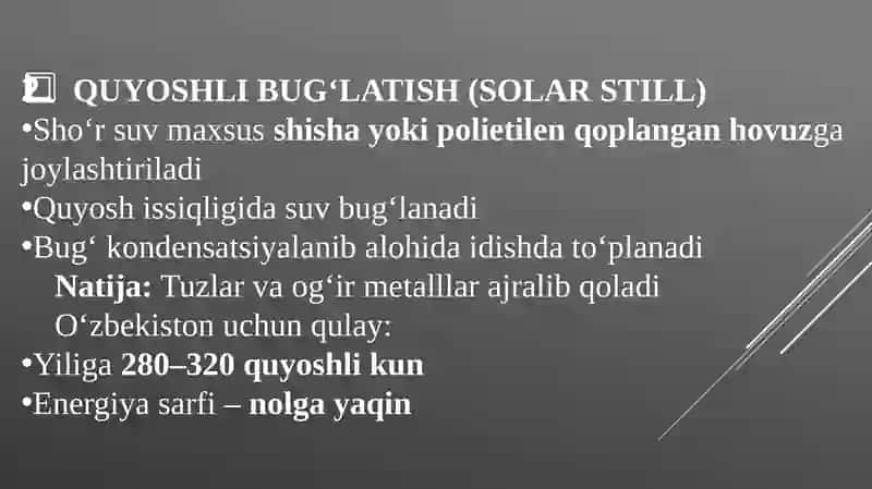 O'zberistonsharoitidasho'r suvlar nichi chuchuklashtirish g'oyasi 4