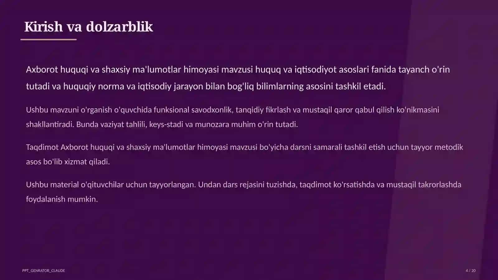 Axborot huquqi va shaxsiy ma'lumotlar himoyasi (11-sinf) 4