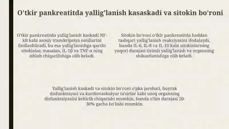 Oʻtkir pankreatit kelib chiqishi va davolashning biokimyoviy yoʻllari 4