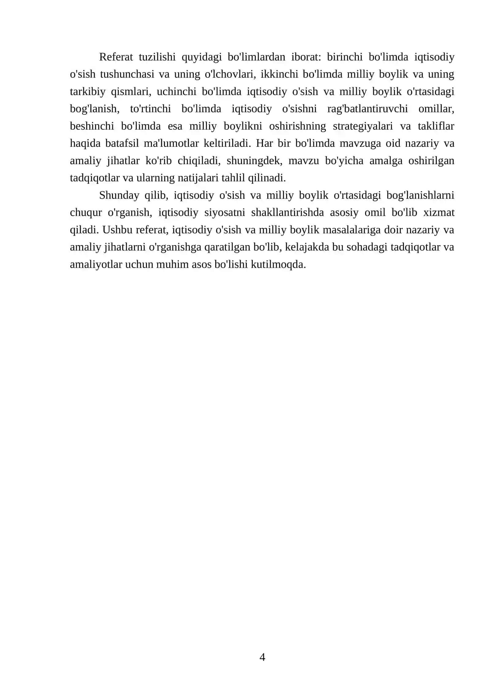 Iqtisodiy o'sish va milliy boylik REFERATI 4