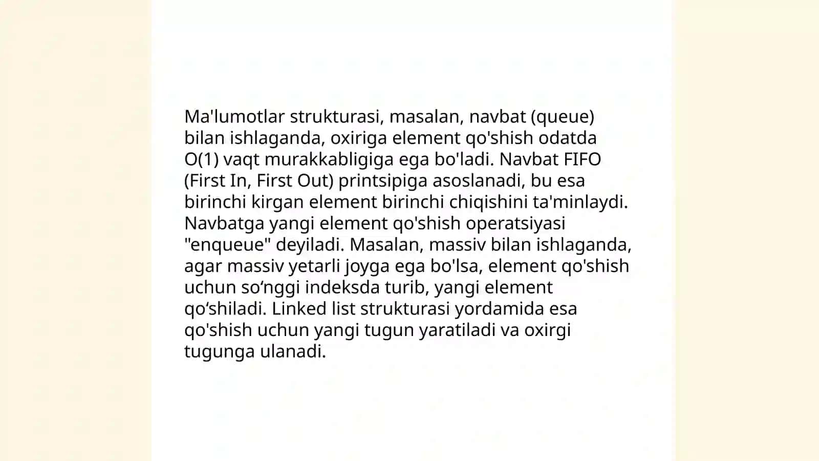 Navbat ma'lumot tuzilmasi (Queue) 4