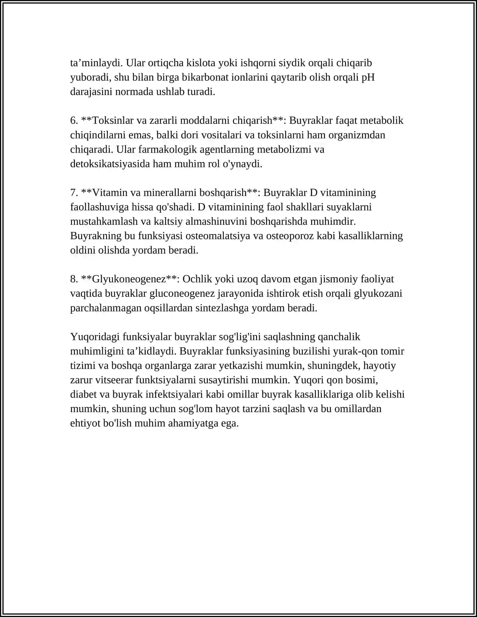 BUYRAKLAR FUNKSIYASI VA ULARNING ANATOMIK FIZIOLOGIK XUSUSIYATLARI.BUYRAK FAOLIYATINING BOSHQARUV NEYRO GUMORAL MEXANIZMLARI 4