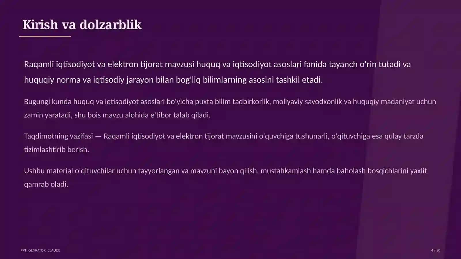 Huquq va iqtisodiyot asoslari (9–11) — o'qituvchilar uchun 4