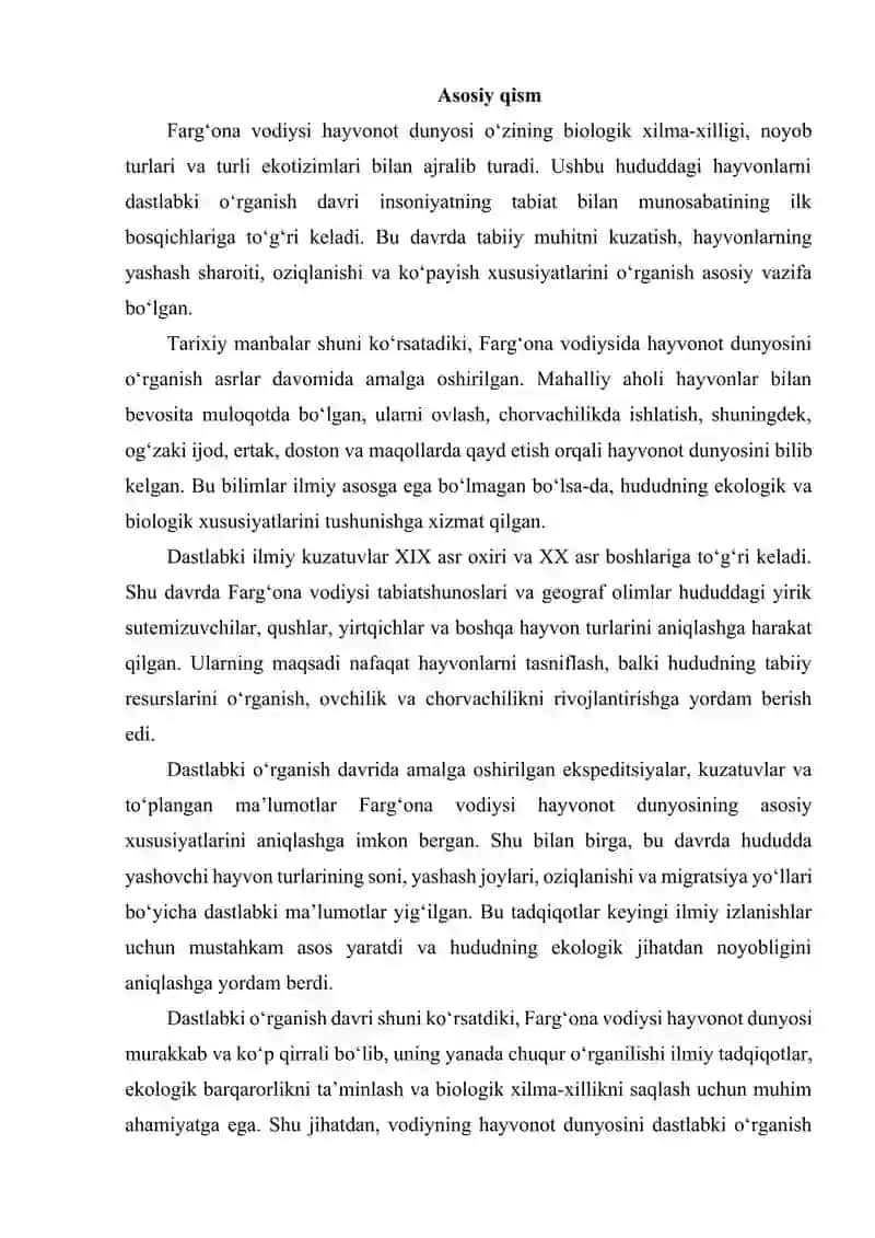 FARG'ONA VODIYSI HAYVONOT DUNYOSINING O'RGANILISH TARIXI 4