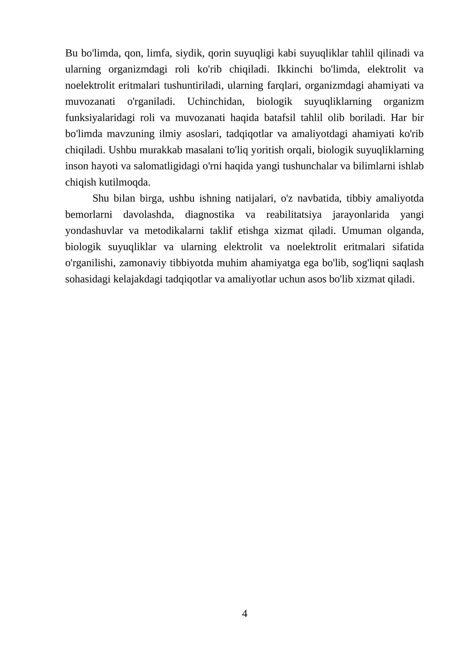 Organizmning biologik suyuqliklari elektrolit va noelektrolit eritmalari sifatida 4