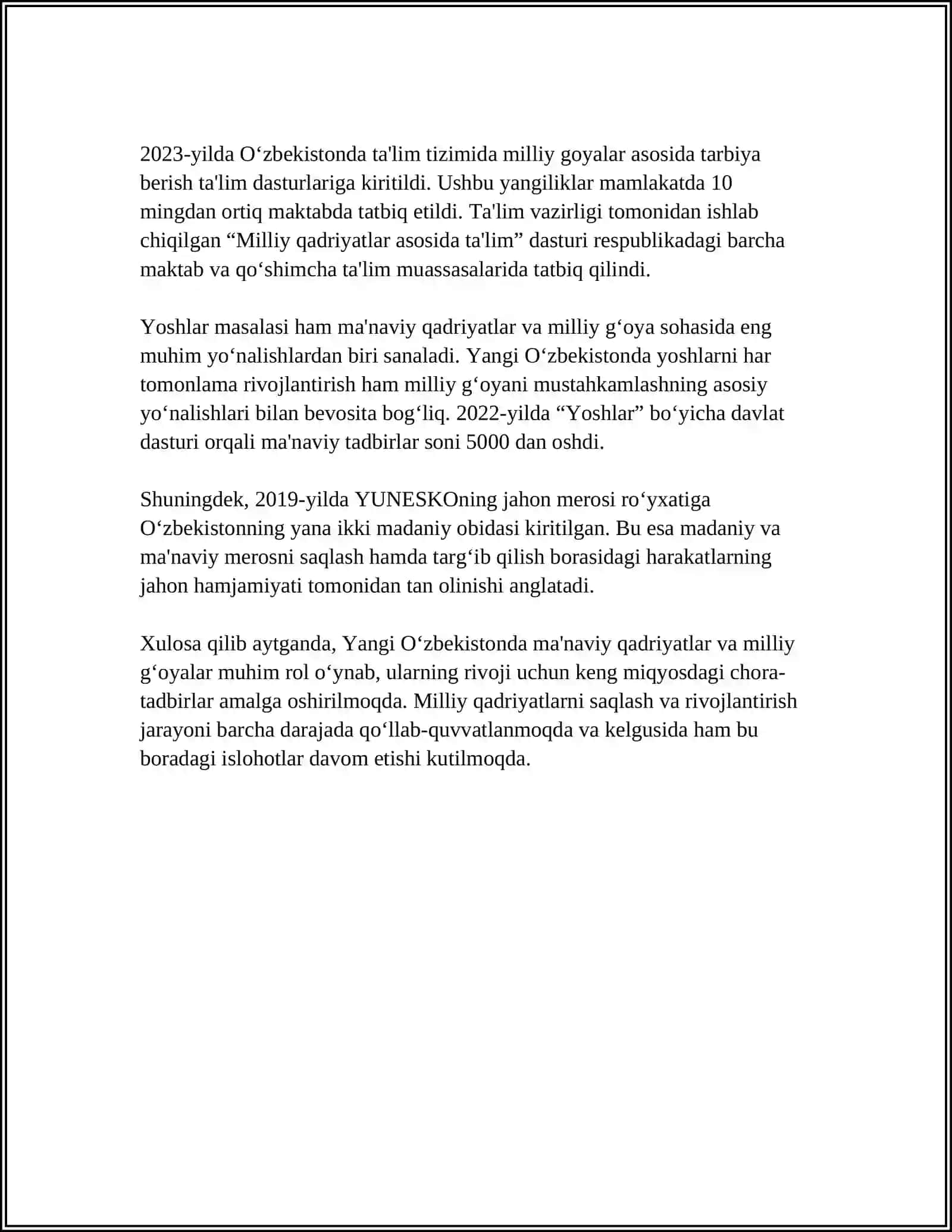 YANGI O'ZBEKISTONDA AMALGA OSHIRILAYOTGAN MA'NAVIY O'ZGARISHLAR 4