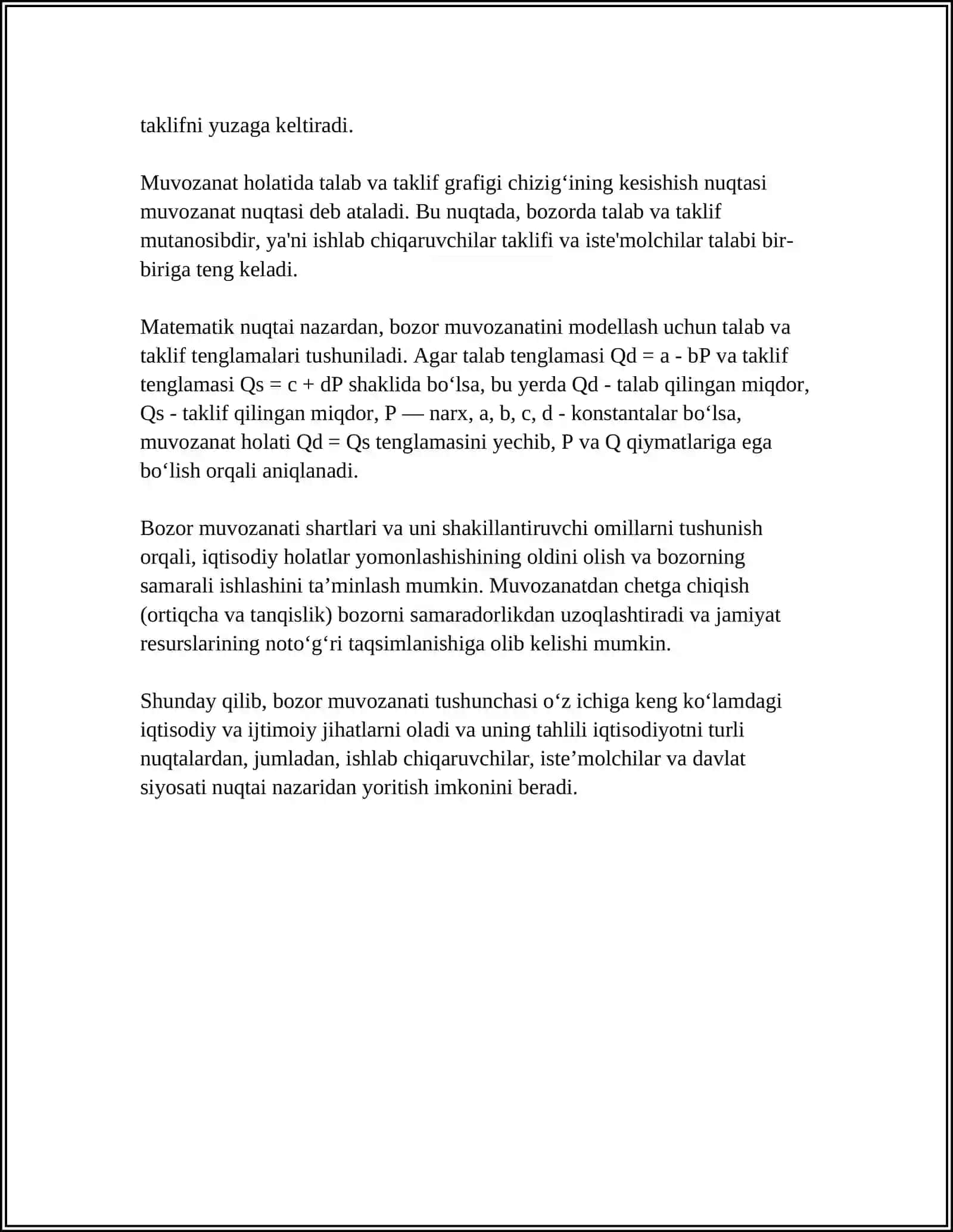 Bozor muvozanati tushunchasi 4