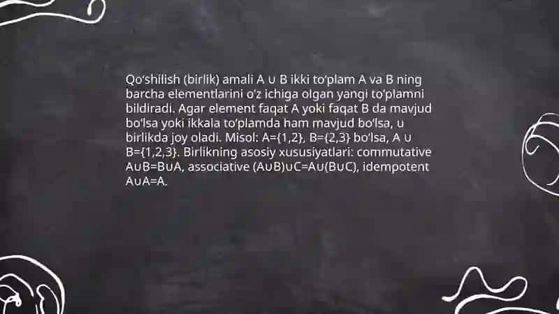 To'plam tushunchasi va element bilan ishlash 4