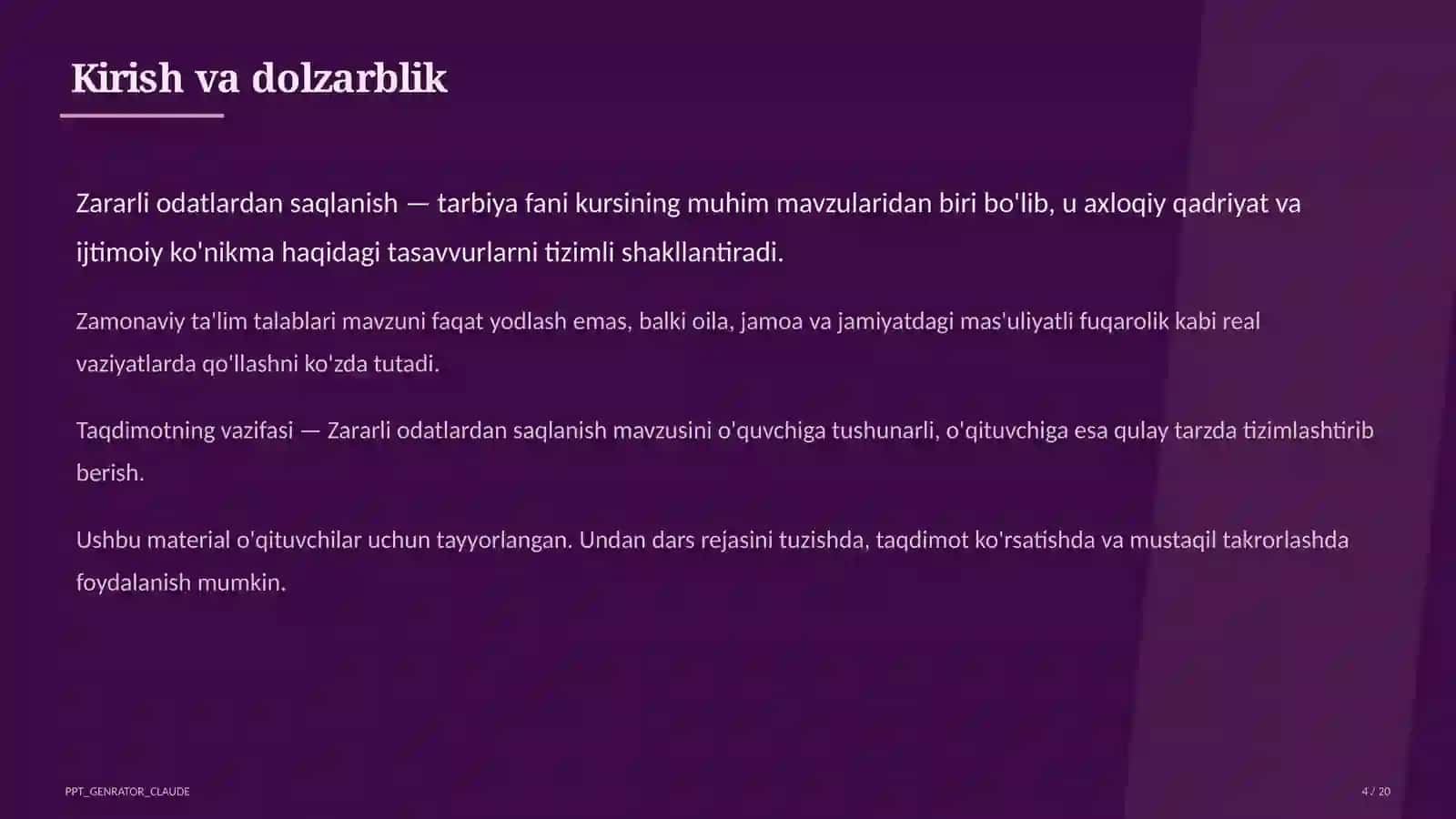 Zararli odatlardan saqlanish (7-sinf) 4