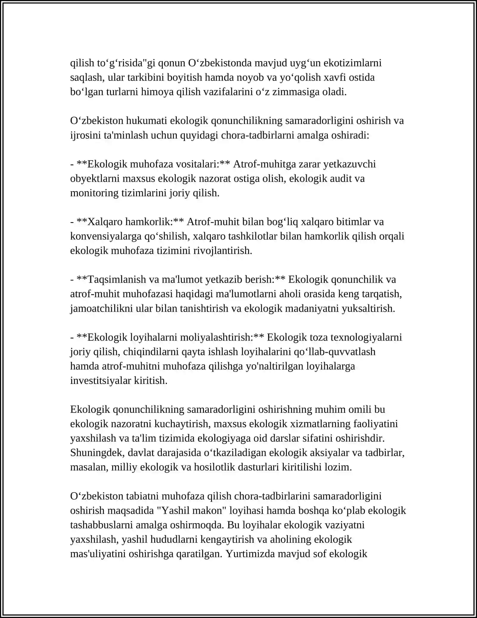 O'ZBEKISTON TABIATNI MUHOFAZA QILISH CHORA TADBIRLAR TAHLILI 4
