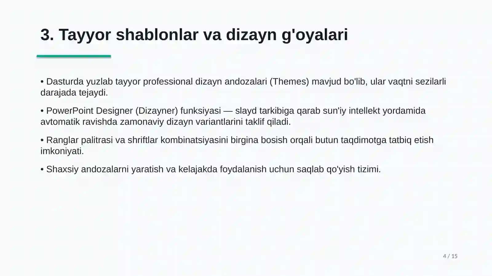 Microsoft PowerPoint Dasturining Keng Imkoniyatlari 4