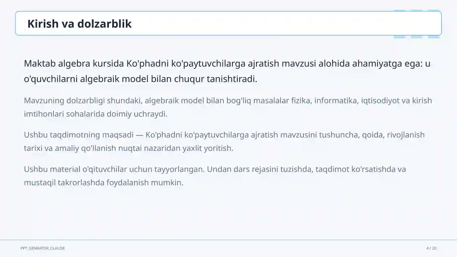 Ko'phadni ko'paytuvchilarga ajratish (7-sinf) 4