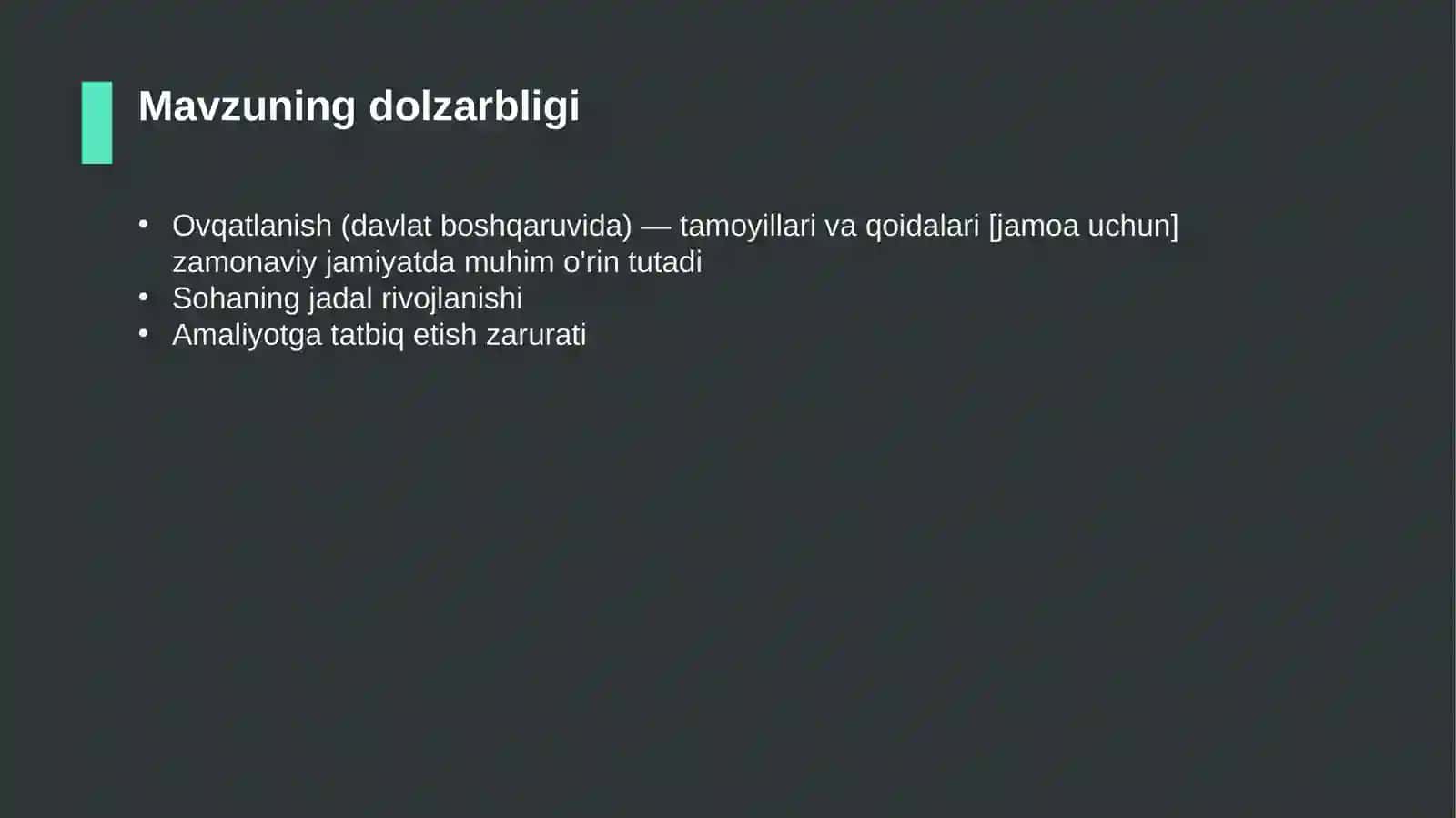 Ovqatlanish (davlat boshqaruvida) — tamoyillari va qoidalari [jamoa uchun] 4