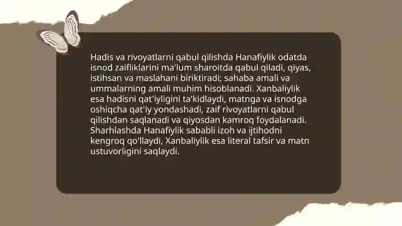 Hanafiylik va Xanbaliylik masxabining oʻzaro farqlari 4
