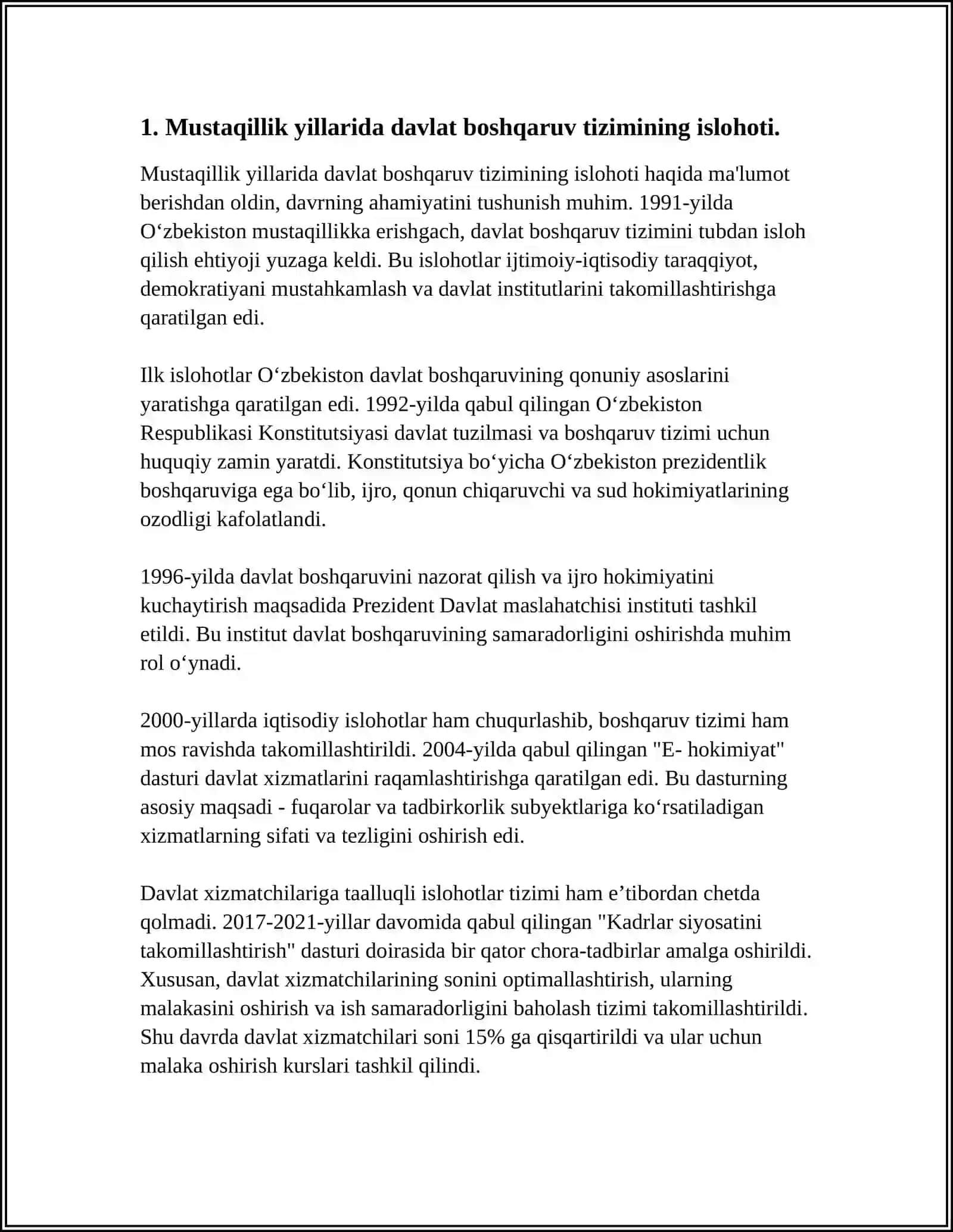 MUSTAQILLIK YILLARIDA DAVLAT BOSHQARUV TIZIMIDA AMALGA OSHIRILGAN ISLOHOTLAR 4