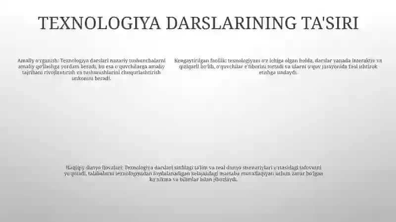 Texnologiya Darslaridan Nazariy Bilimlarni Amalda Qo'Llay Olish 4