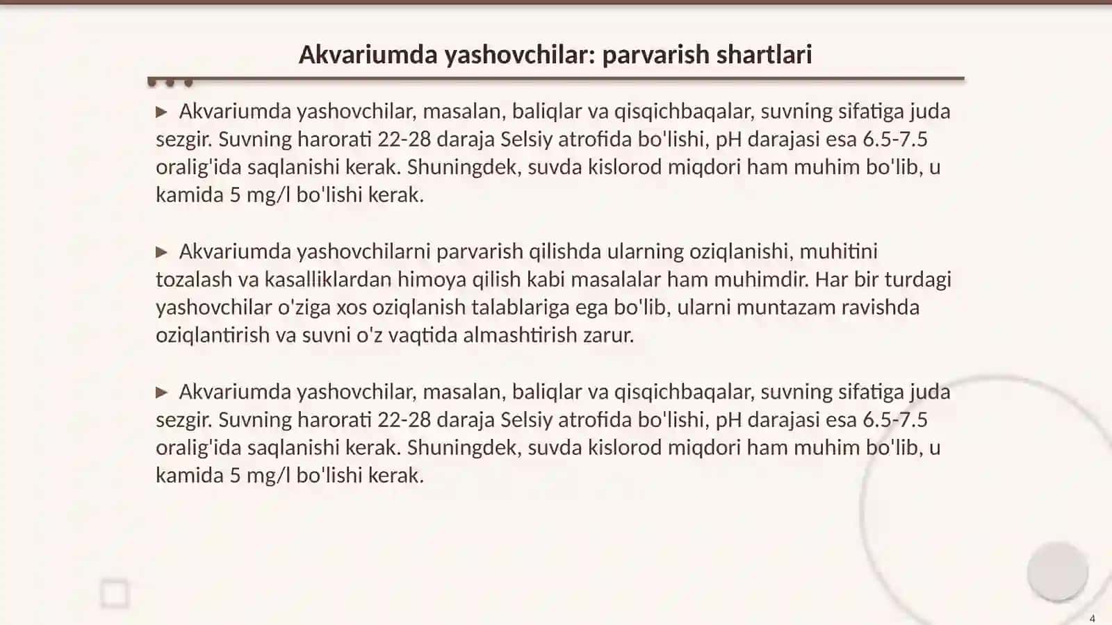 Akvarium va terrariumda yashovchilari parvarishlashning shart sharoitlarni oʻrganish 4