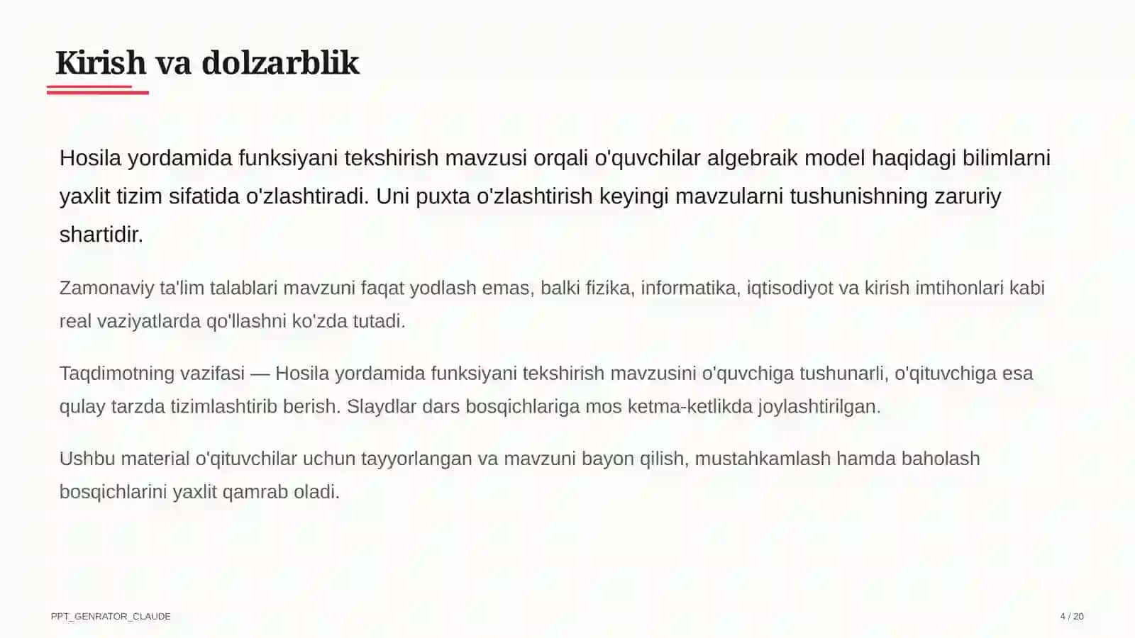 Hosila yordamida funksiyani tekshirish (11-sinf) 4