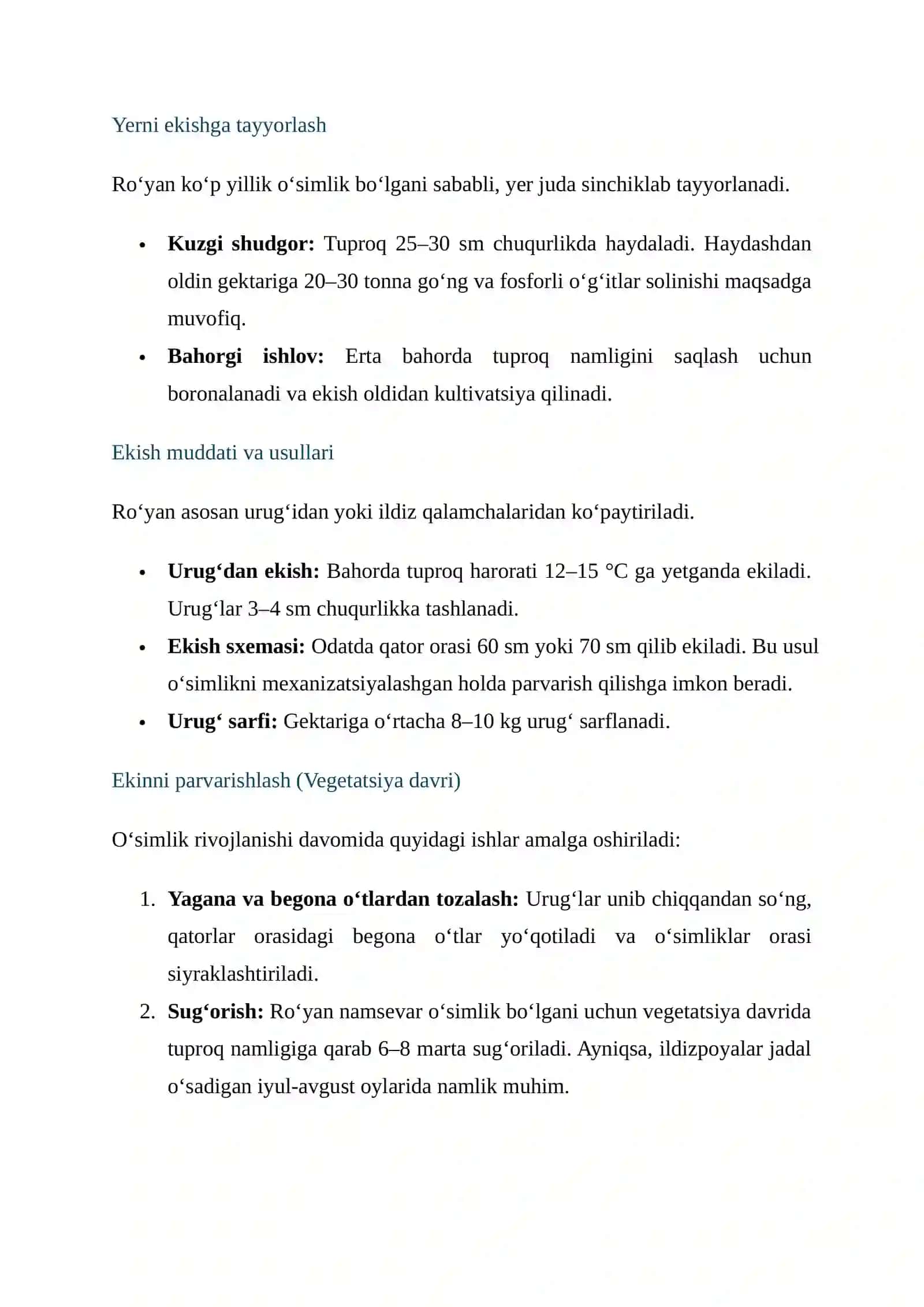 BOʻYOQDOR ROʻYAN-RUBIA TINCTORUM L. OʻSIMLIGINI YETISHTISH TEXNOLOGIYASI 4