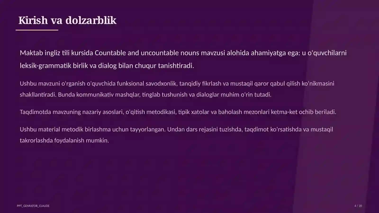 Countable and uncountable nouns (5-sinf) 4