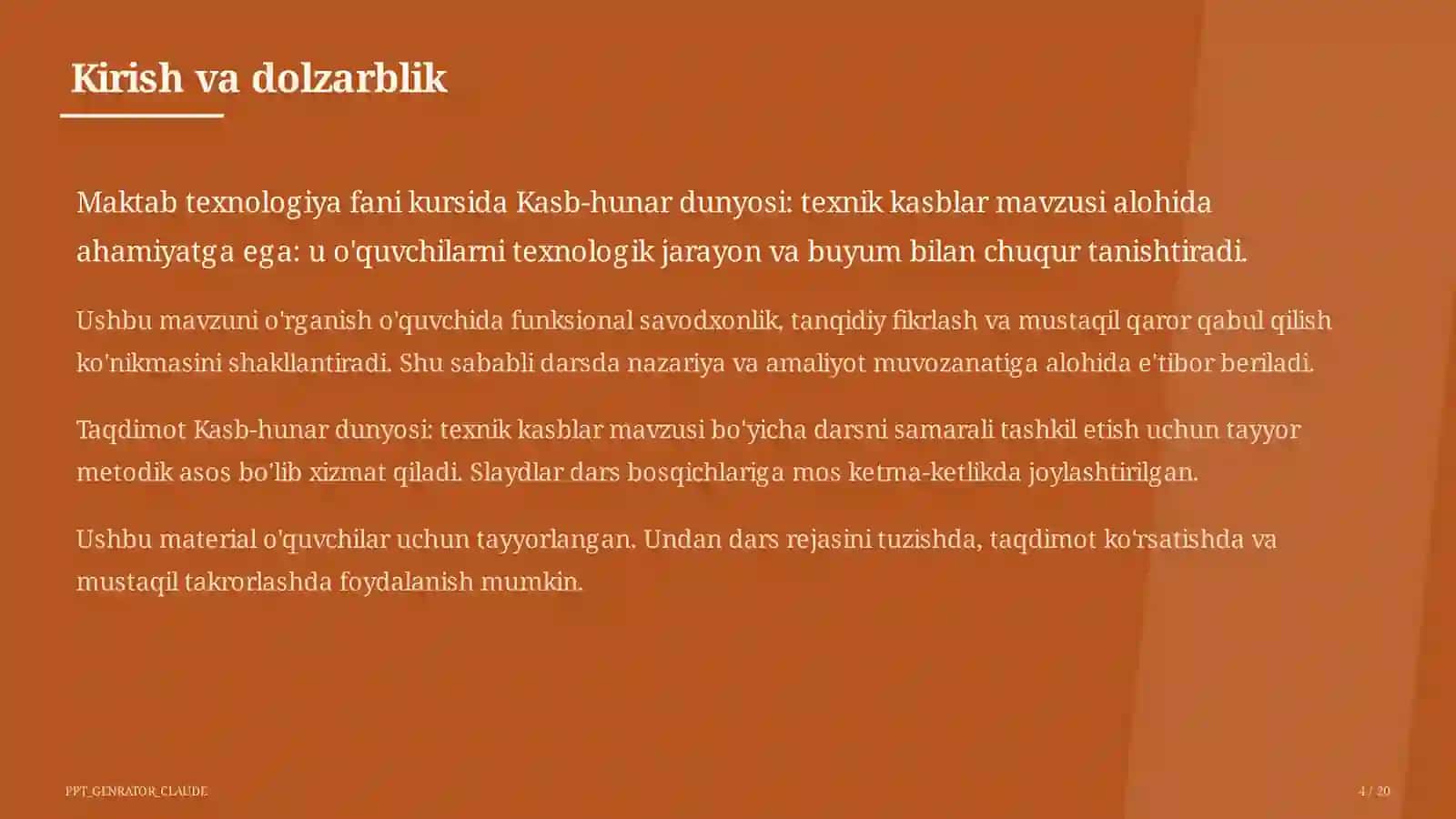 Kasb-hunar dunyosi: texnik kasblar (9-sinf) 4