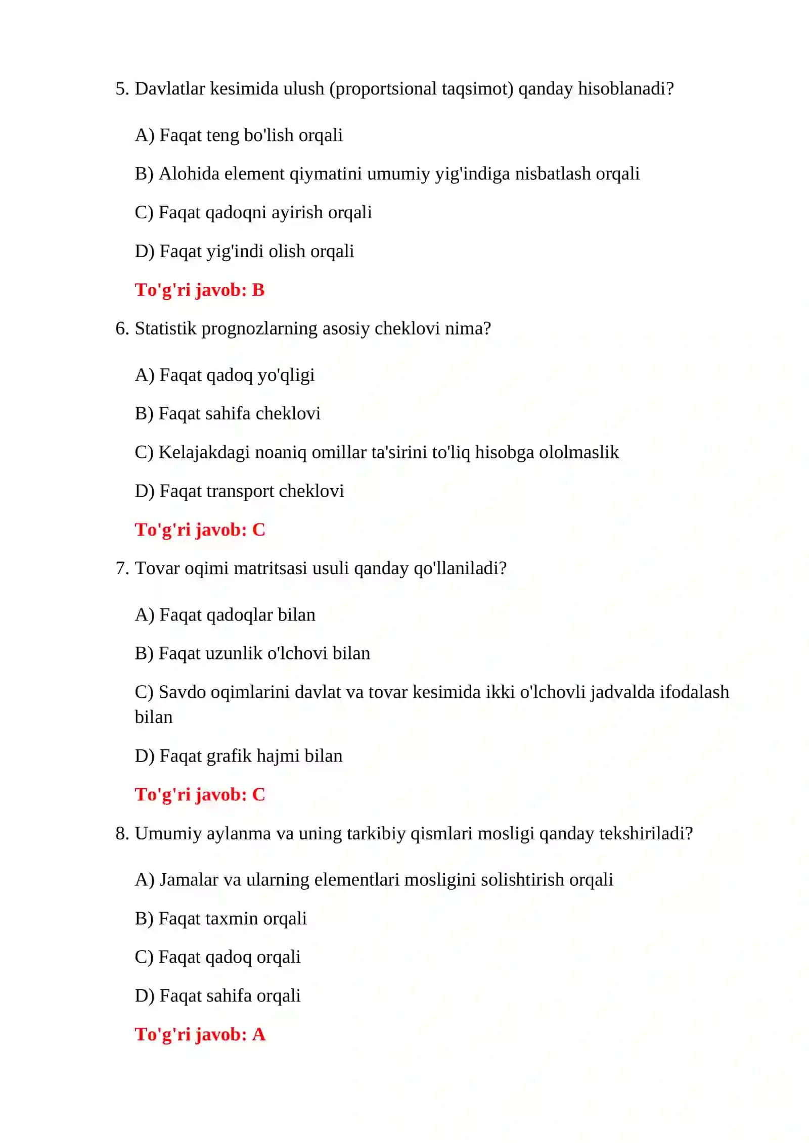 BOJXONA STATISTIKASI NAZORAT SAVOLLARI 4