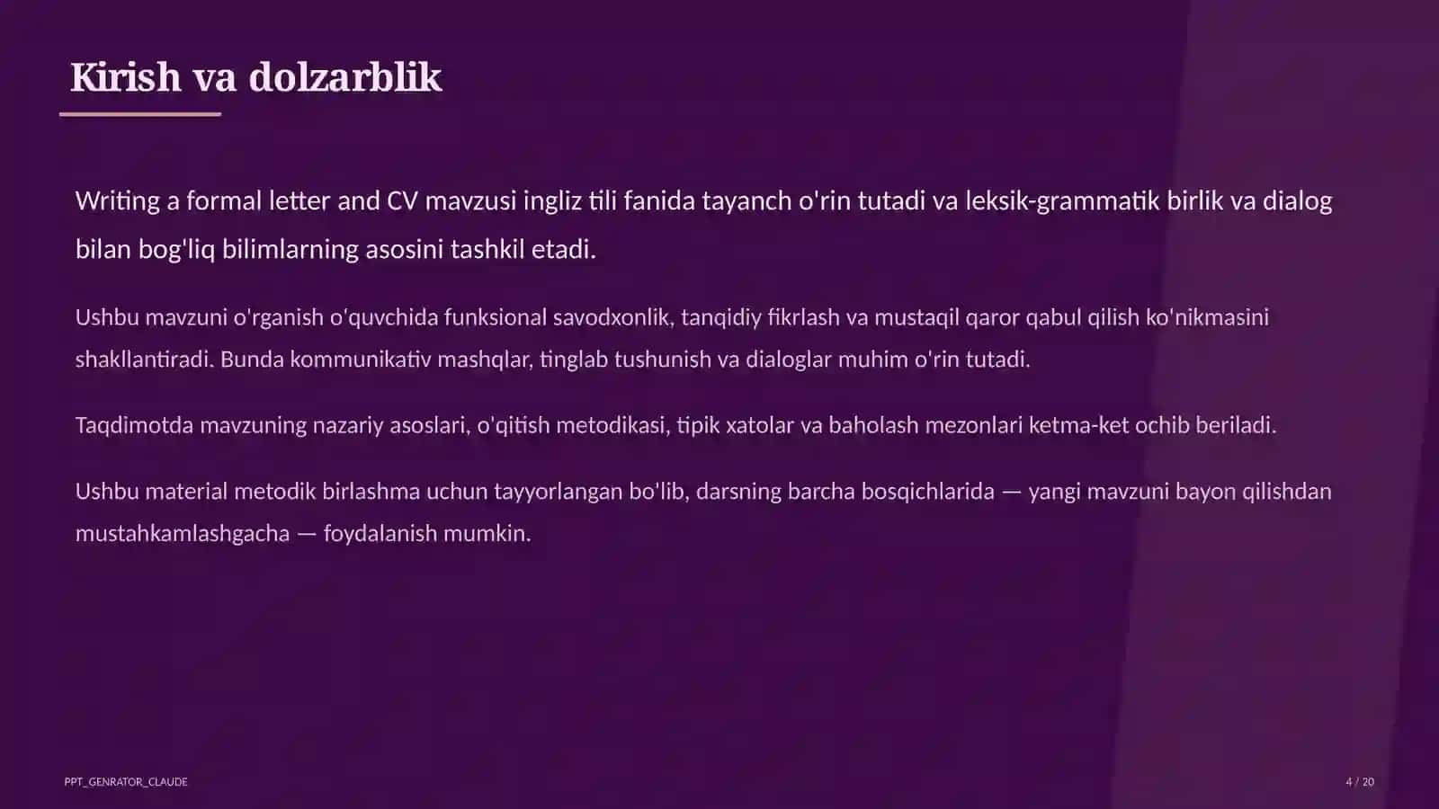 Writing a formal letter and CV (10-sinf) 4