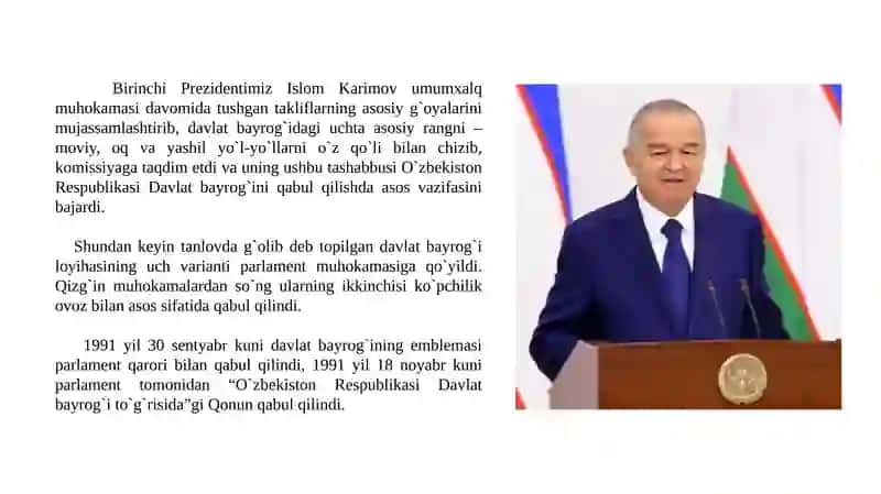 O`zbekiston Respublikasi davlat ramzlarining qabul qilinishi. 4