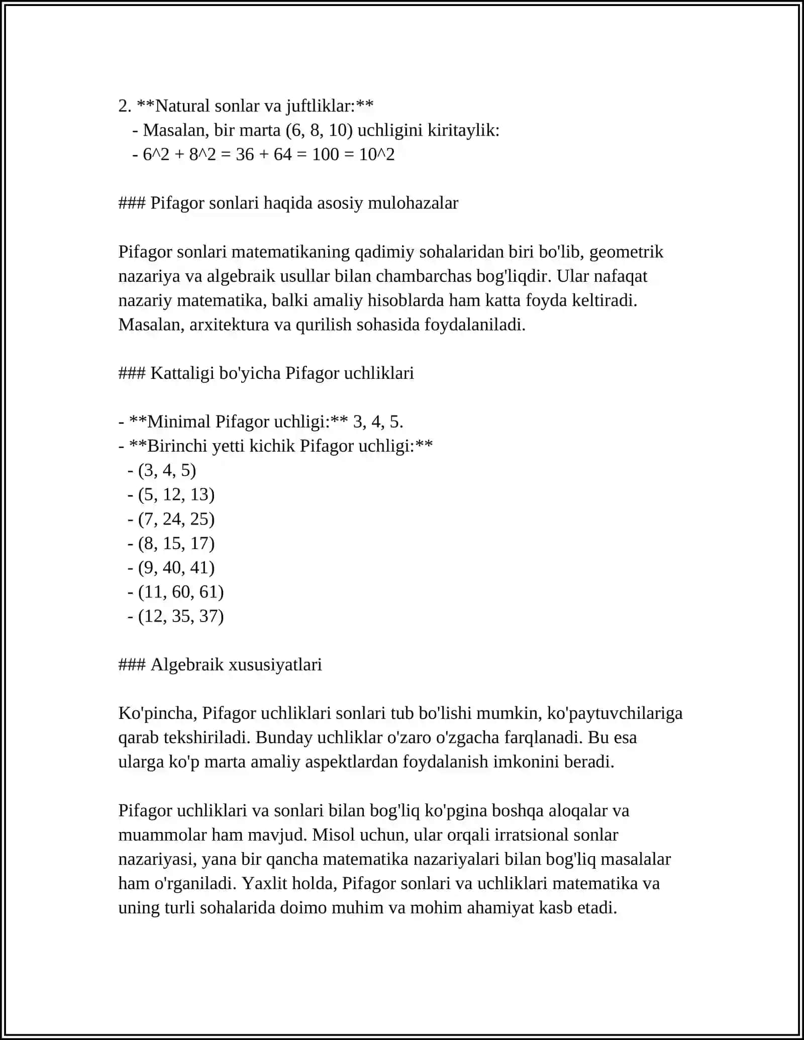 PIFAGOR SONLARI. FERMANING BUYUK TEOREOMASI VA UNING ISBOTLANISHI 4