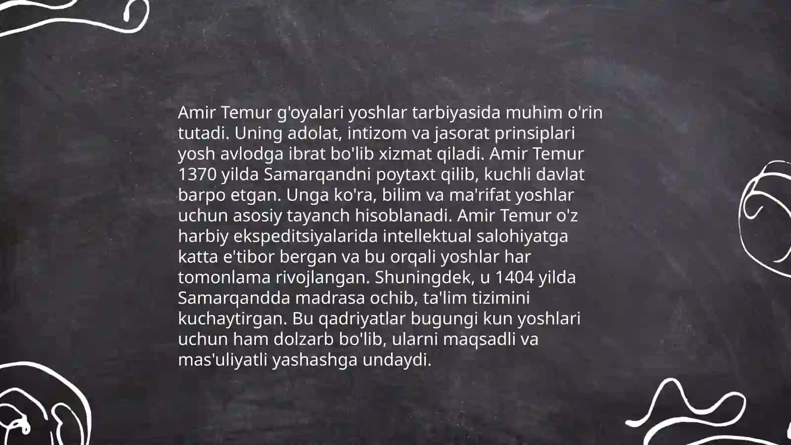 Amir Temurning yosh avlodni ma'naviy-axloqiy va vatanparvarlik ruhida tarbiyalash usullari 4