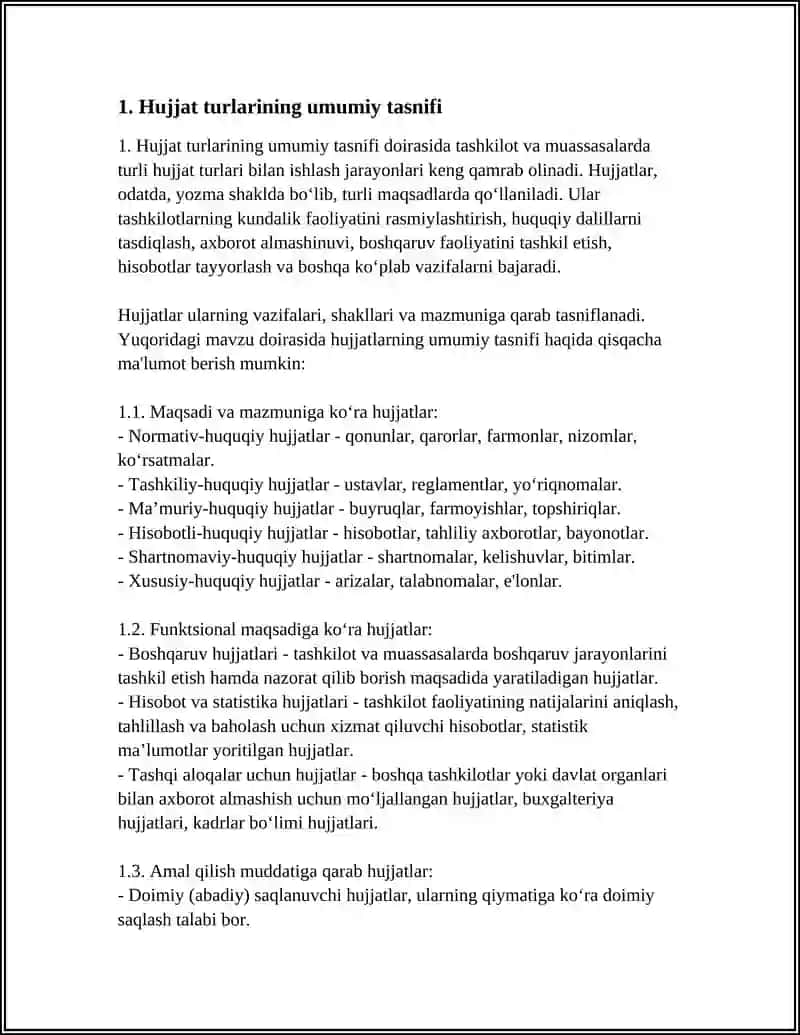 HUJJAT TURLARI VA ISH YURITISH ASOSLARI.TASHKILIY HUJJATLAR VA ULARNI RASMIYLASHTIRISH 4