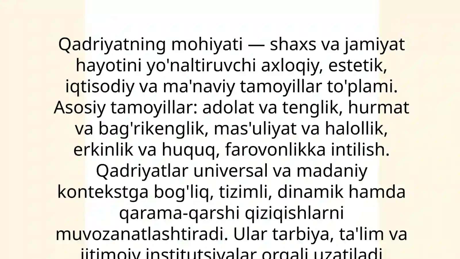 Qadriyat tushunchasining tavsifi va mohiyati 4