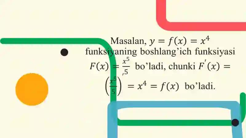 Boshlang`ich funksiya va aniqmas integral. Aniqmas integral jadvali. Aniqmas integralning ba`zi bir xossalari. 4