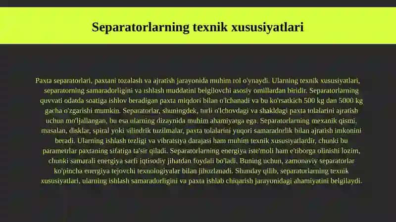 Paxta separatorlari. 4