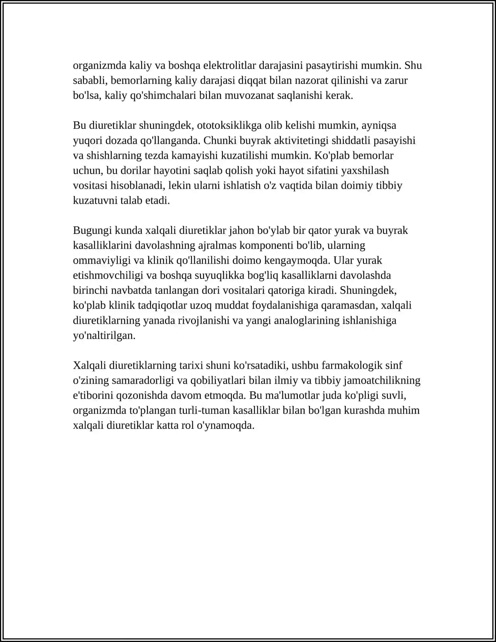 XALQALI DIURETIKLAR,QO'LLANILISHI VA NOJO'YA TA'SIRI 4