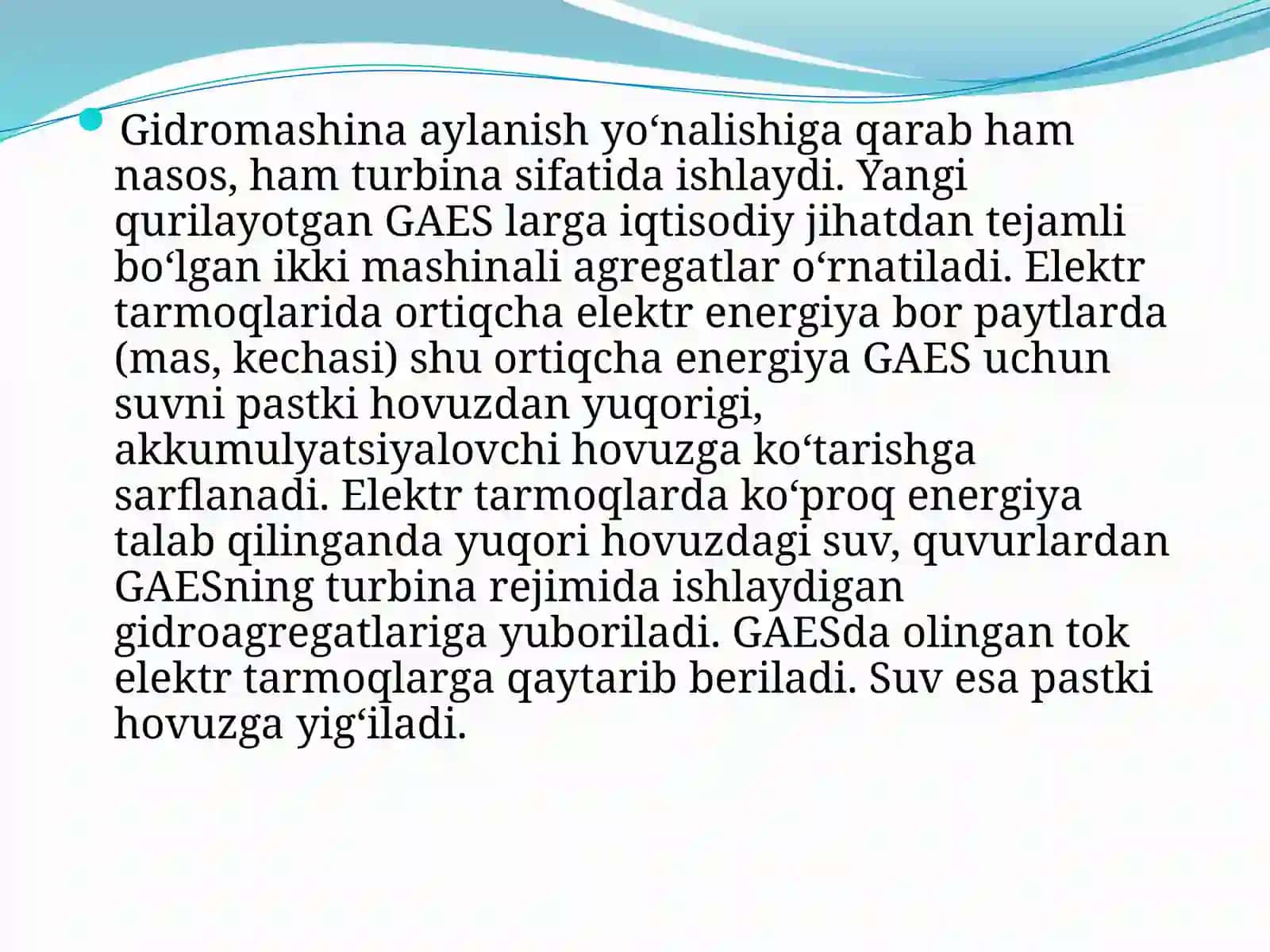 GIDROAKUMULYATSIYA ELEKTRO STANSIYASI (GAES) 4