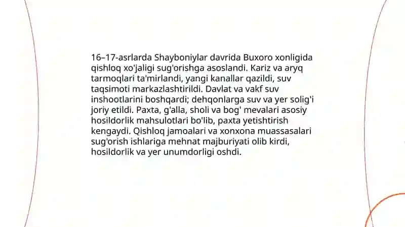Shayboniylar davrida Buxoro xonligida ijtimoiy-iqtisodiy hayot 4
