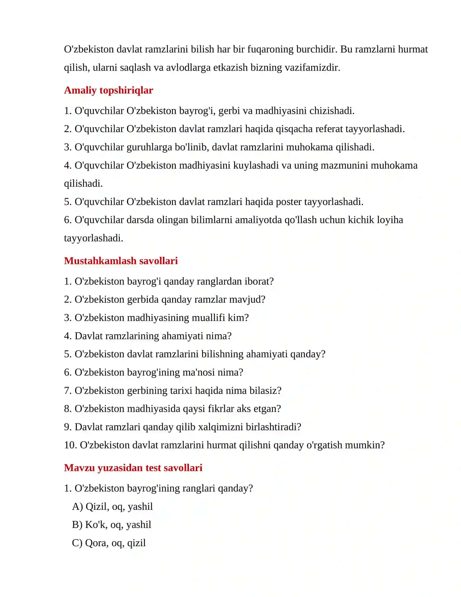 Ozbekiston davlat ramzlari haqida malumot (Dars ishlanma) 4
