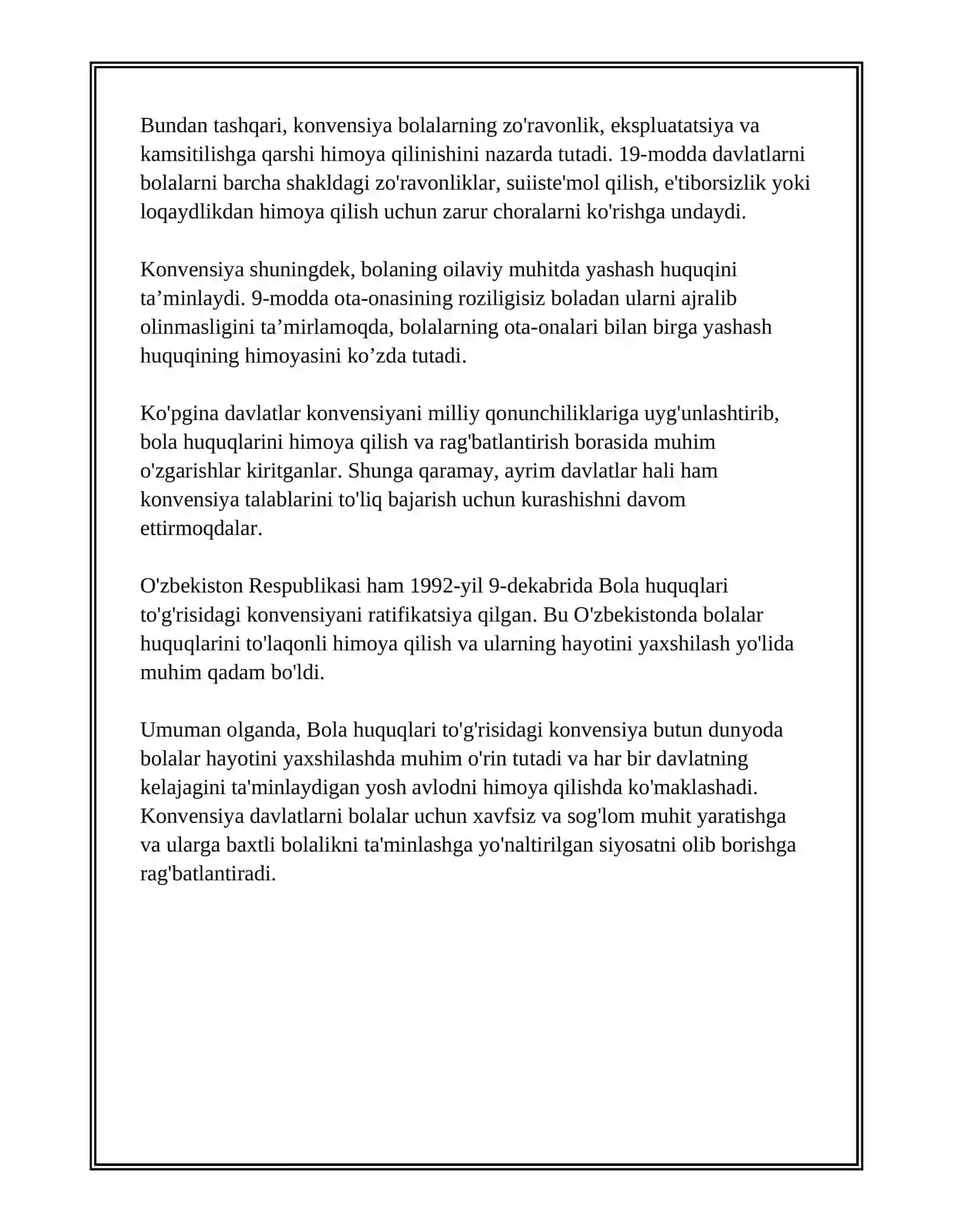 MEDIA MUHITDA BOLA XUQUQLARI. BMTNING "BOLA XUQUQLARI TO'G'RISIDAGI KONVENSIYASI" 4