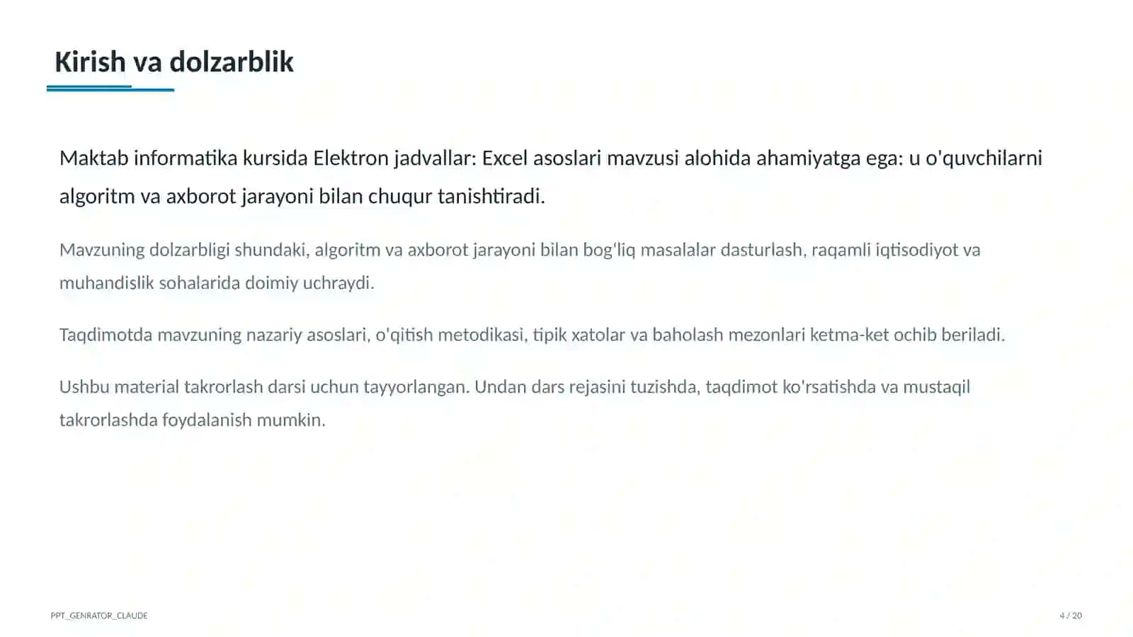 Elektron jadvallar: Excel asoslari (7-sinf) 4