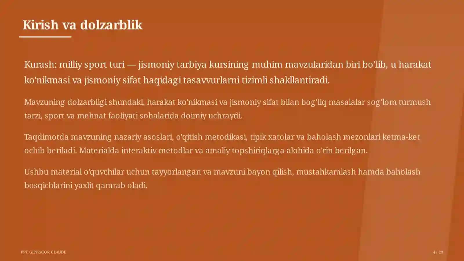 Jismoniy tarbiya (1–11) — o'quvchilar uchun 4