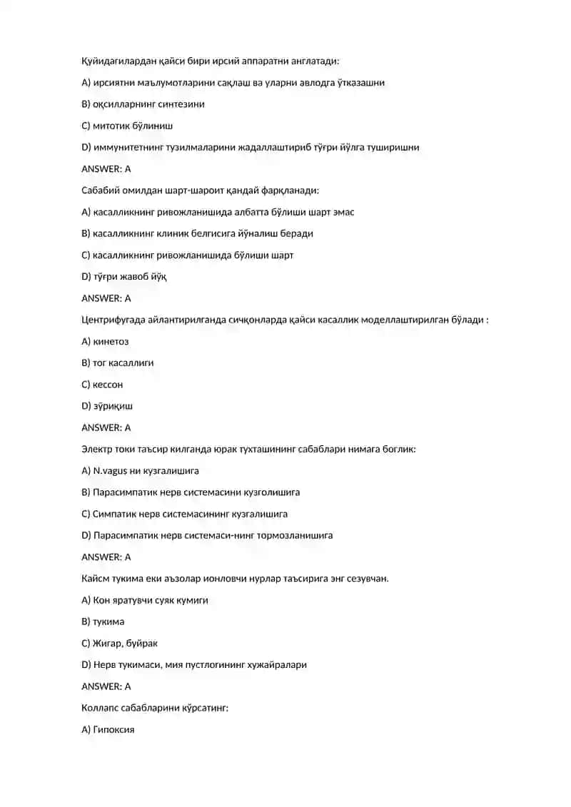 Patofiziologiya fanidan test savollari 4