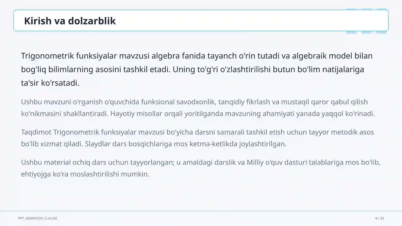 Trigonometrik funksiyalar (10-sinf) 4