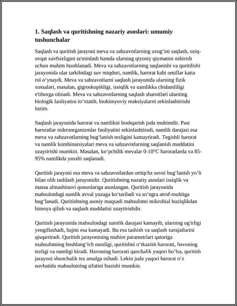 SAQLASH VA QURITISHNING NAZARIY ASOSLARI, MEVA VA SABZAVOTLARLARNING FIZIK XOSSALARI VA ULARNING SAQLASHDAGI OʻZGARISHI 4