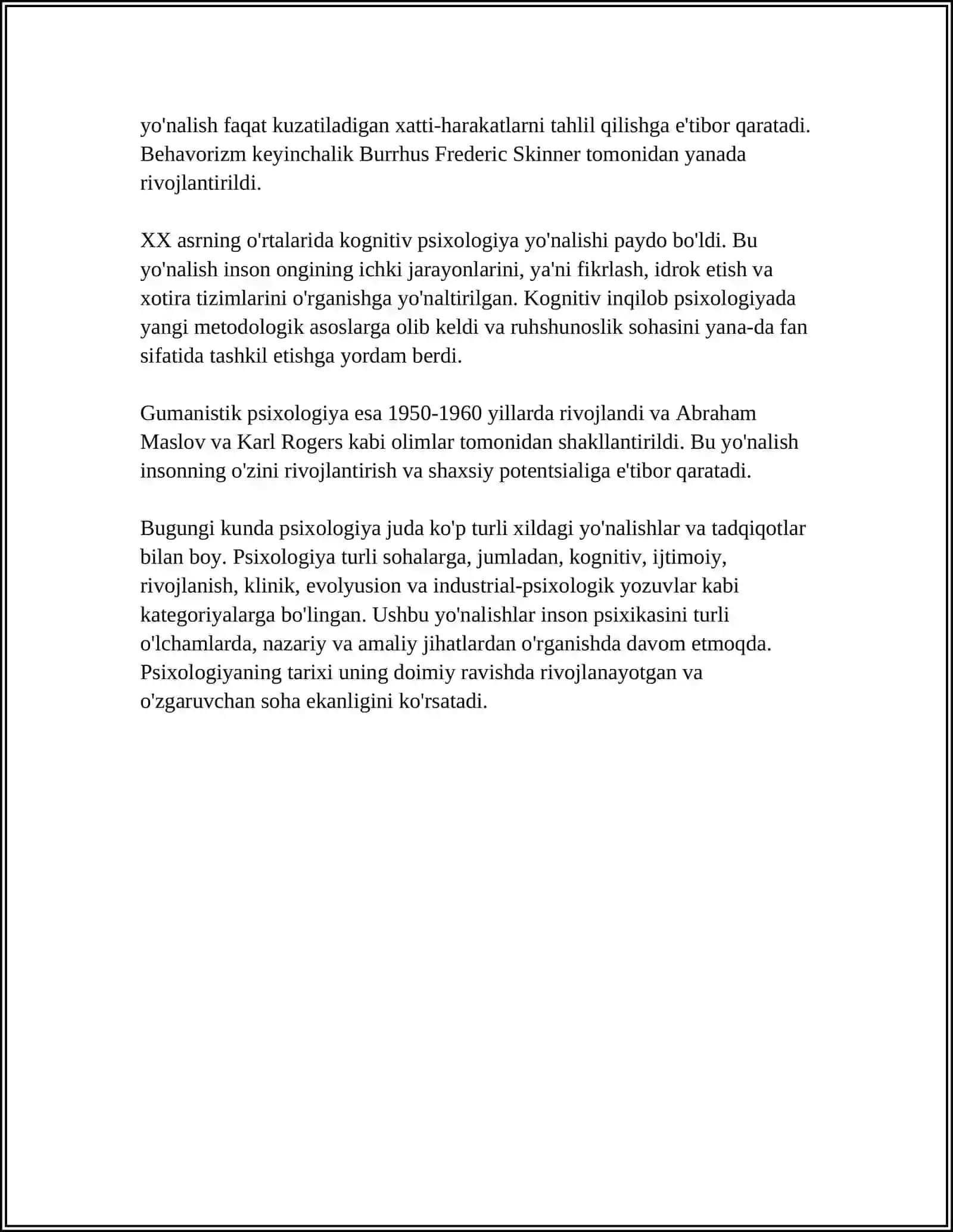 PSIXOLOGIYANING TARIXI PSIXOLOGIYANING O‘RGANILGAN MUOMMOLARI PSIXOLOGIYANING TURLARI 4