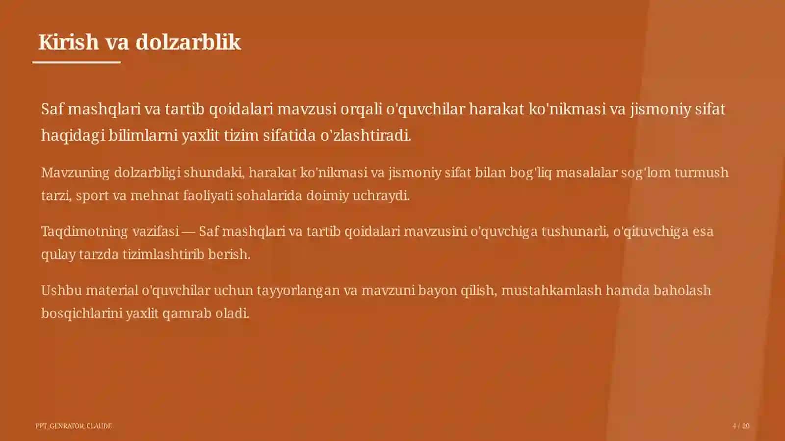 Saf mashqlari va tartib qoidalari (1-sinf) 4